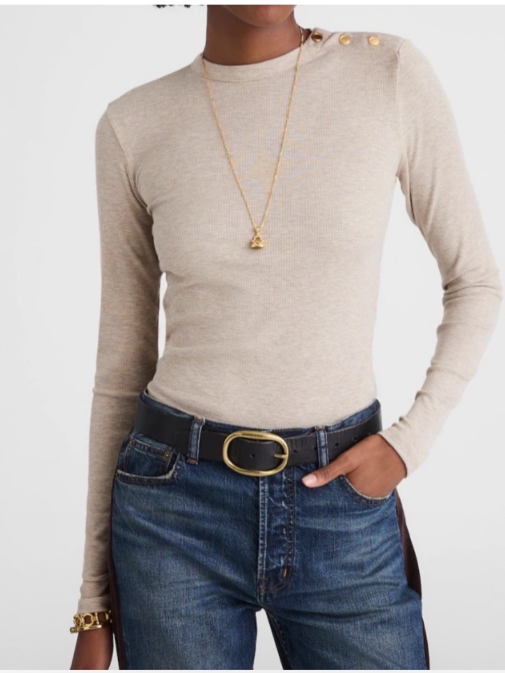 Madewell Ribbed Button Crewneck Tee